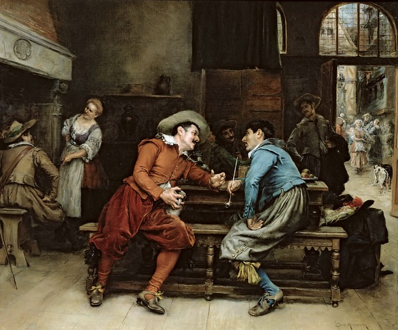 Two Men Talking In A Tavern. Jean Charles Meissonier