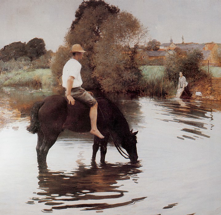 paysan faisant boire son cheval. Jules-Alexis Muenier