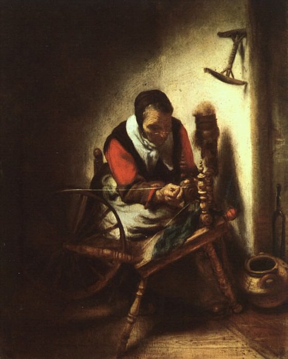 A Woman Spinning. Nicolaes Maes