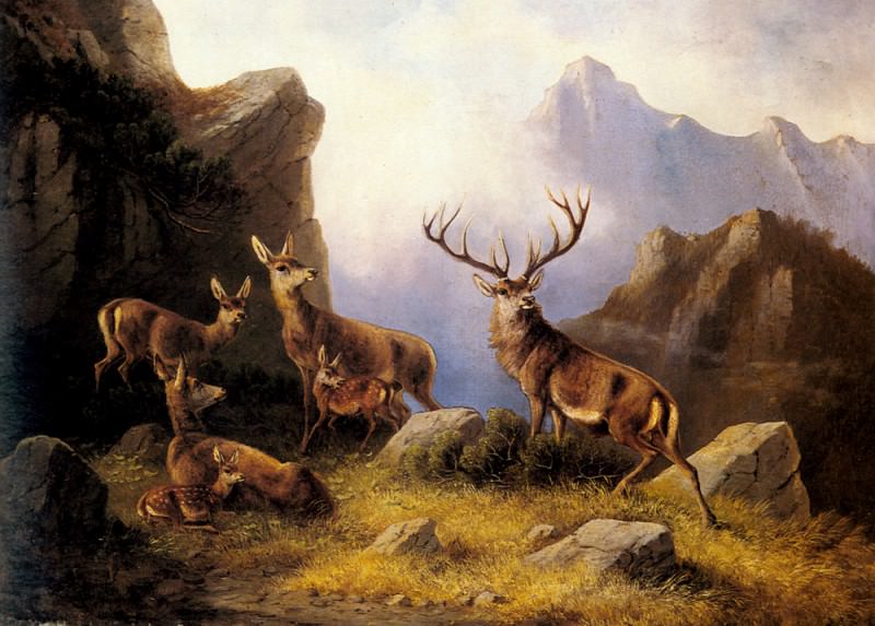 Deer In A Mountainous Landscape. Moritz Muller