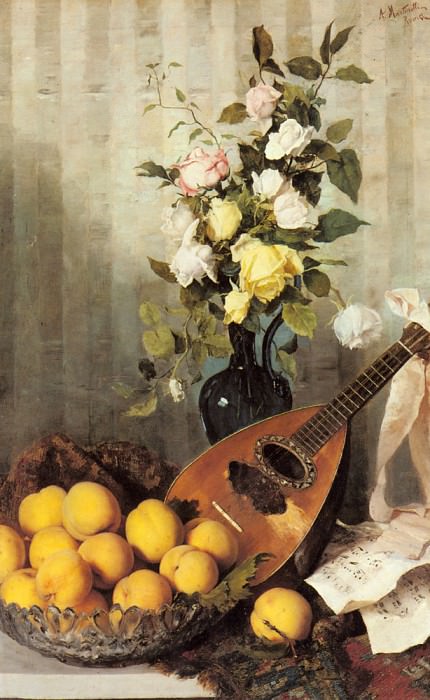 Martinetti Angelo A Still Life With A Vase Of Roses. Анджело Мартинетти