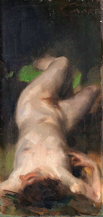 Reclining female nude with green cloth; Liegender weiblicher Akt mit grünem Tuch. Carl Von Marr