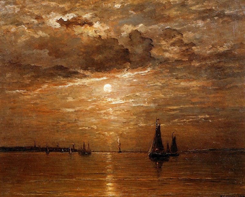Moon over sea. Hendrik Willem Mesdag