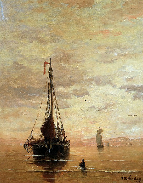 Ships On A Calm Sea Near The Coast. Hendrik Willem Mesdag