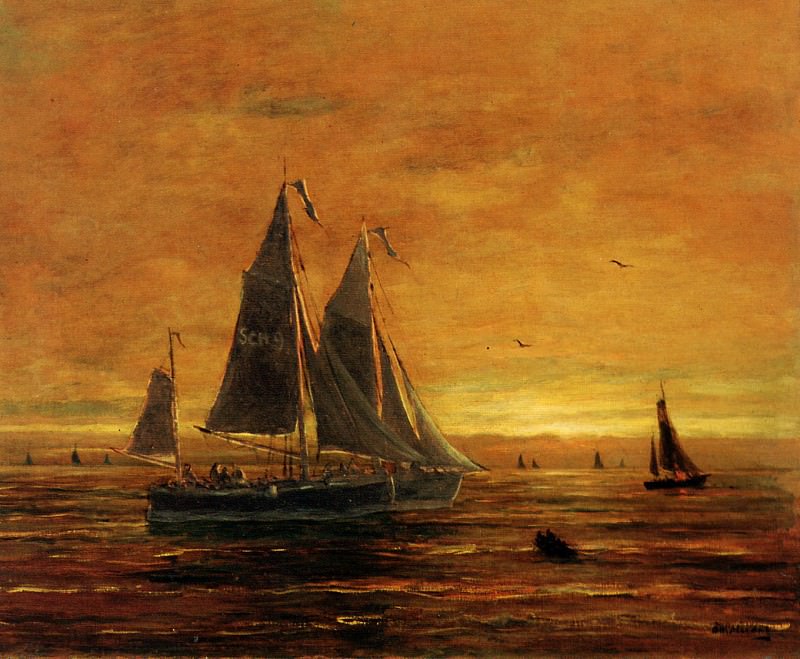 Boats At Dusk. Hendrik Willem Mesdag