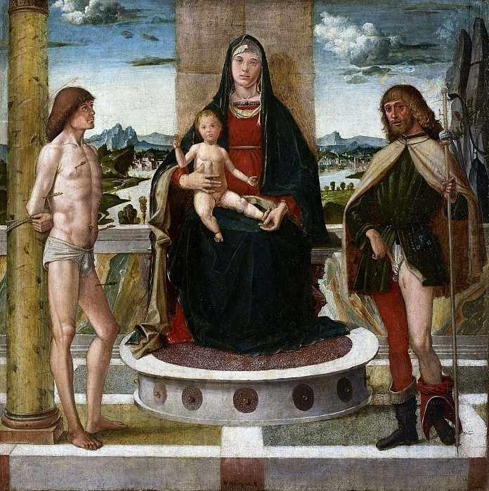 Madonna and Child Enthroned between Saints Sebastian and Rocco. Bartolomeo (Cincani) Montagna