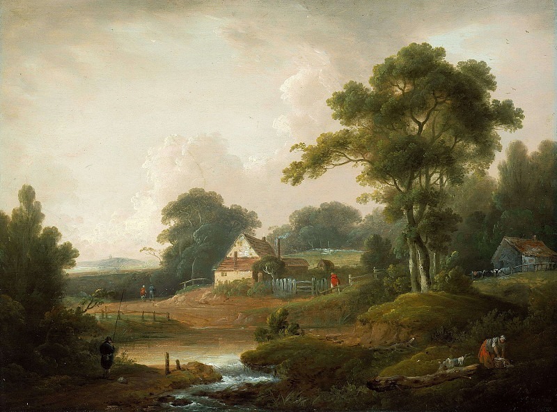 Landscape with Fisherman and Washerwoman. George Morland