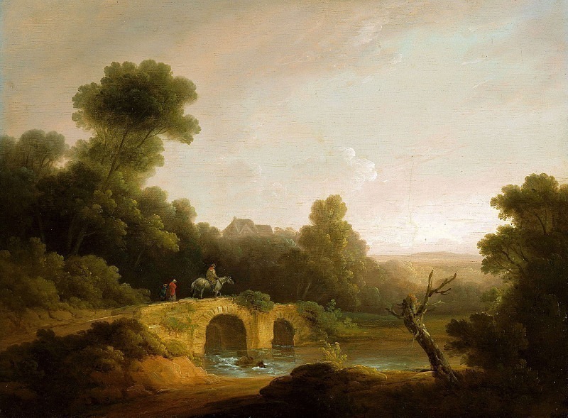 Пейзаж с фигурами, переходящими мост. Джордж Морланд