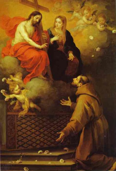 The Vision to St. Francis at Porziuncola. Bartolome Esteban Murillo