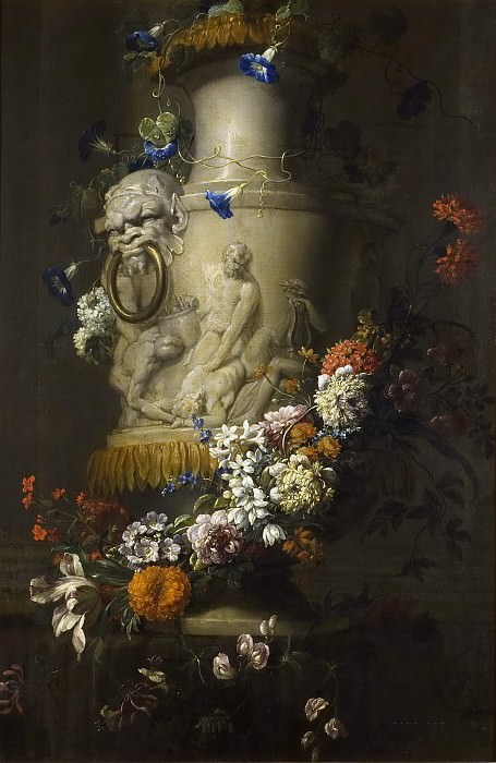 Marble Vase with Garland of Flowers. Jean-Baptiste Monnoyer