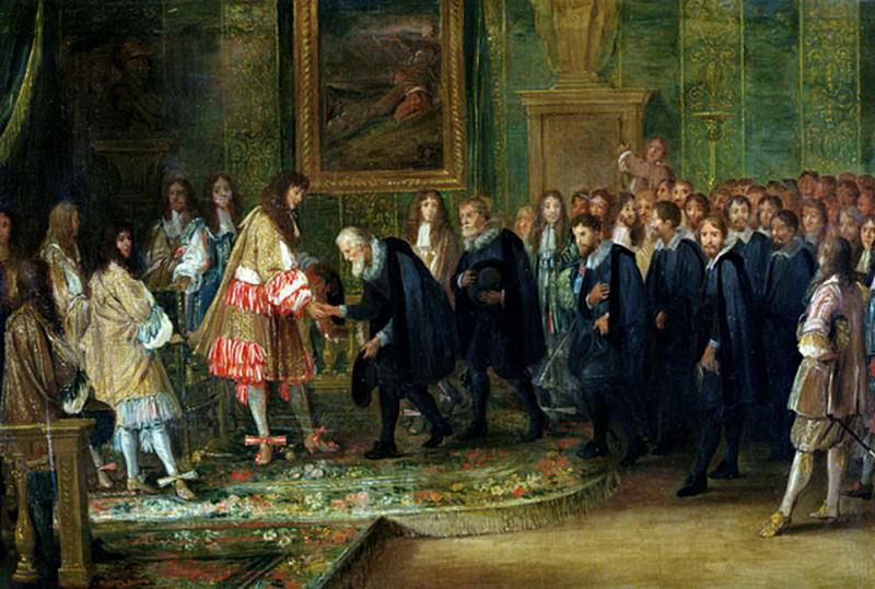 The Reception of the Ambassadors of the Thirteen Swiss Cantons by Louis XIV (1638-1715) at the Louvre, 11th November 1663. Adam Frans Van der Meulen