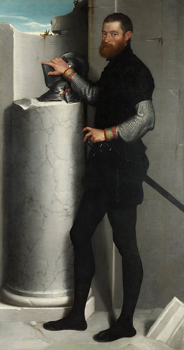 Portrait of a Gentleman with his Helmet on a Column Shaft. Giovanni Battista Moroni