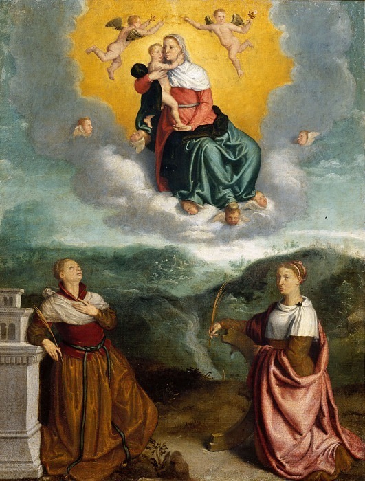 Madonna in Glory and Saints Barbara and Catherine. Giovanni Battista Moroni