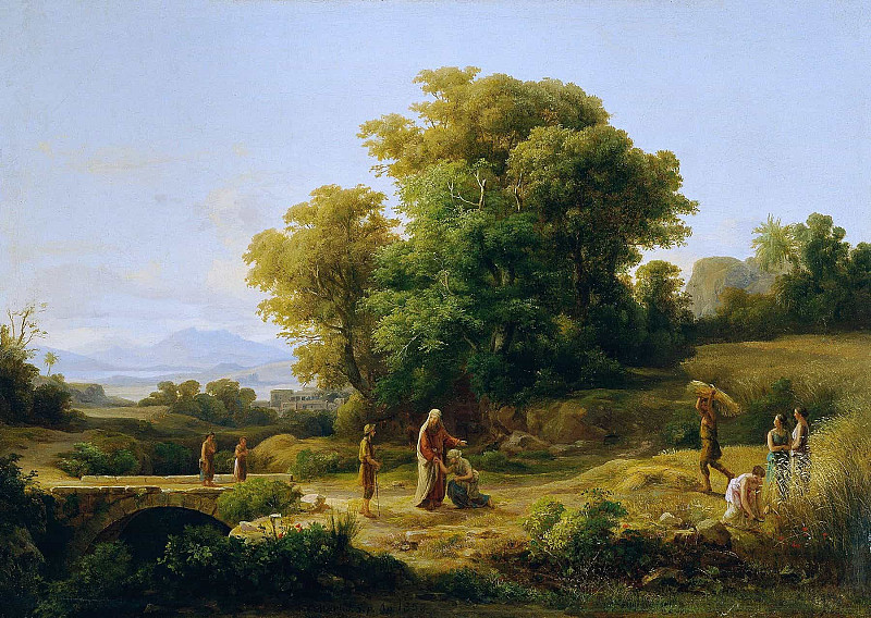 Ideal landscape with Boaz and Ruth; Ideale Landschaft mit Boas und Ruth. Károly Markó