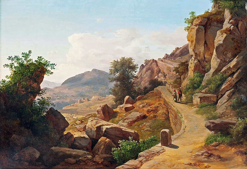 Travellers on a Tuscan road. Károly Markó