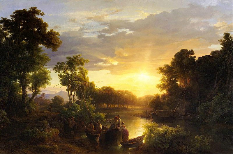 Italian Landscapes at Sunset, Fishermen. Károly Markó