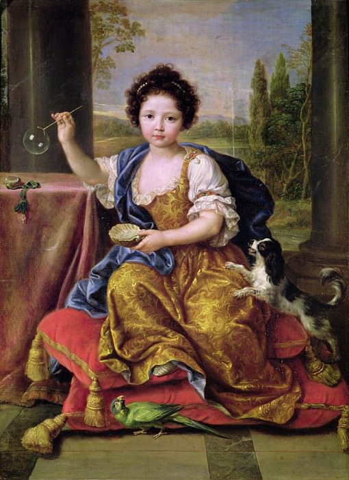 Marie-Anne de Bourbon (1666-1739) Mademoiselle de Blois Blowing Soap Bubbles. Pierre Mignard