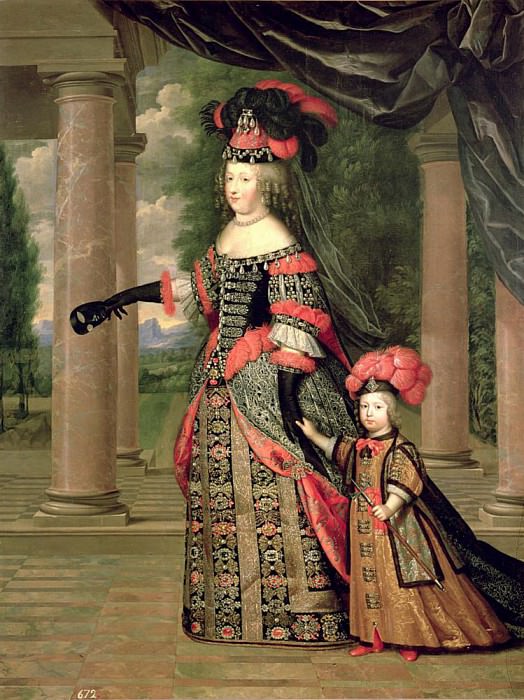 Maria Theresa (1638-83) wife of Louis XIV with her son the Dauphin Louis of France (1661-1711). Pierre Mignard
