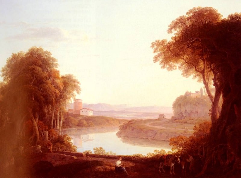 An Italianate Landscape With Figures And Donkeys In The Foreground. Jacob More