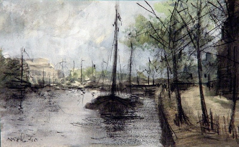 Mastenbroek Johan Hendrik Canal view in Rotterdam Sun. Йохан Хендрик Ван Мастенбрук