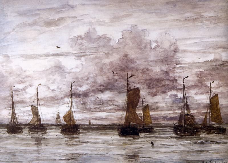 Mesdag Willem Hendrik Ships on anchor Sun. Уиллем Месдаха