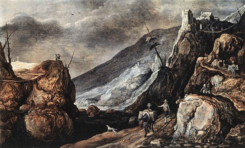Сцена искушения Христа на фоне пейзажа. Йоос де Момпер