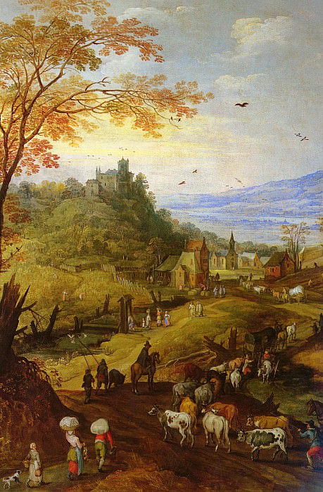 Йос де Момпер (1564-1635) и Ян Брейгель, мл. (1601-78) - Гористая местность, пейзаж. Йоос де Момпер