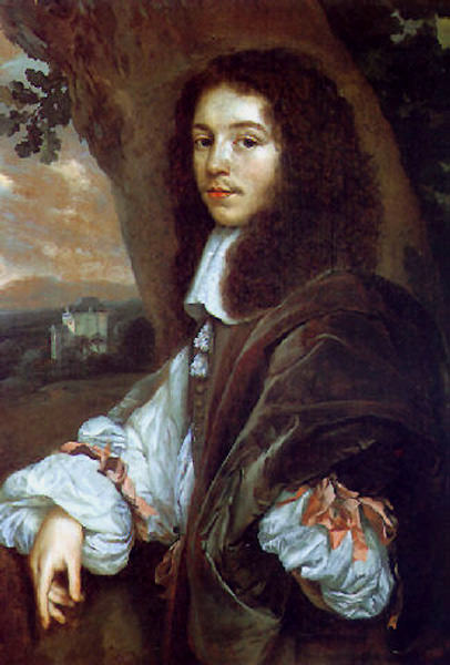 Portrait of Christaen Huygens in a landscape a country house beyond. Jan (Mytens) Mijtens