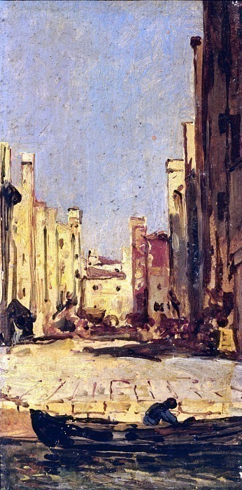 View of the street in Chioggia with fisherman. Carlo Mancini