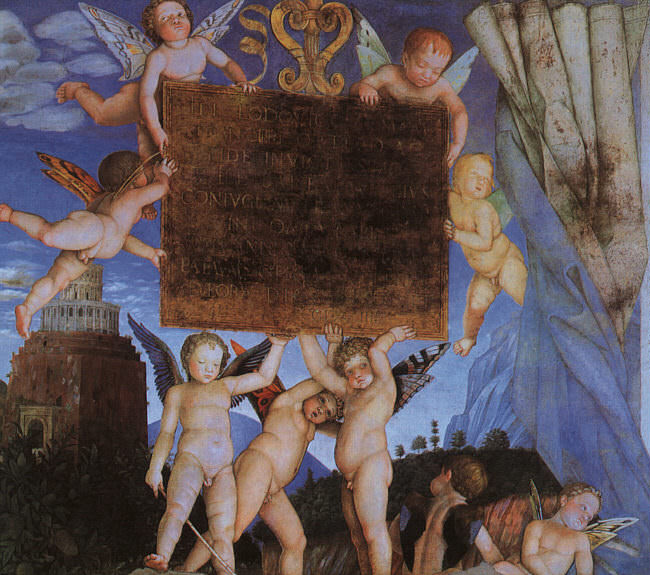 Camera degli Sposi, detail featuring Putti Holding. Andrea Mantegna