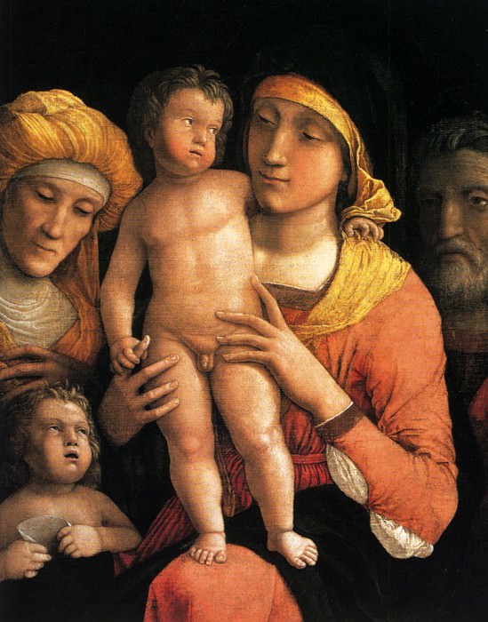 The holy family with saints Elizabeth and the infant John the Baptist. Andrea Mantegna