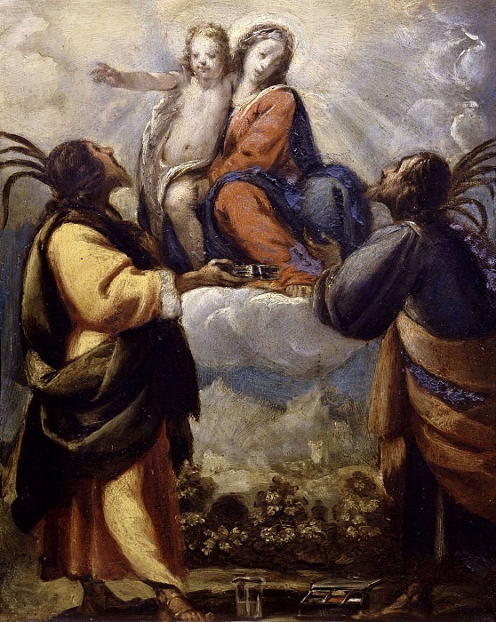 Мадонна с младенцем во славе и святые Косма и Дамиан. Мораццоне (Пьер Франческо Маццукелли)