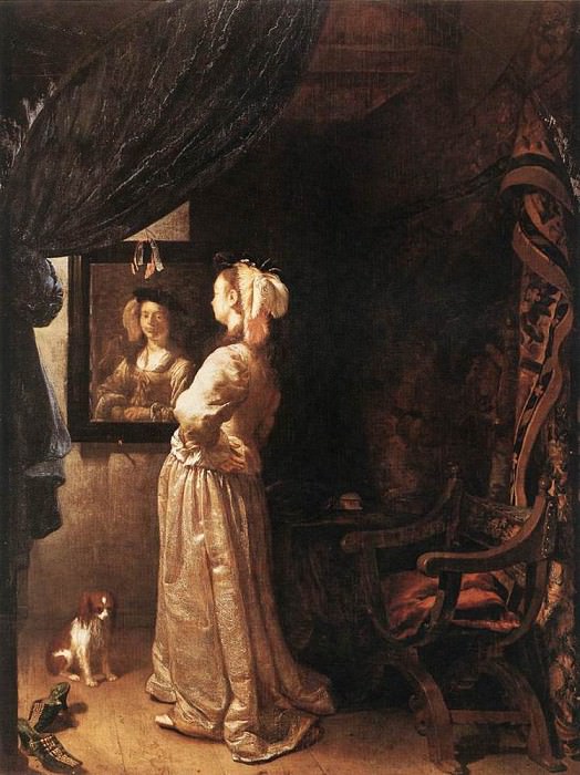 Женщина перед зеркалом, фрагмент. Франц ван Мирис