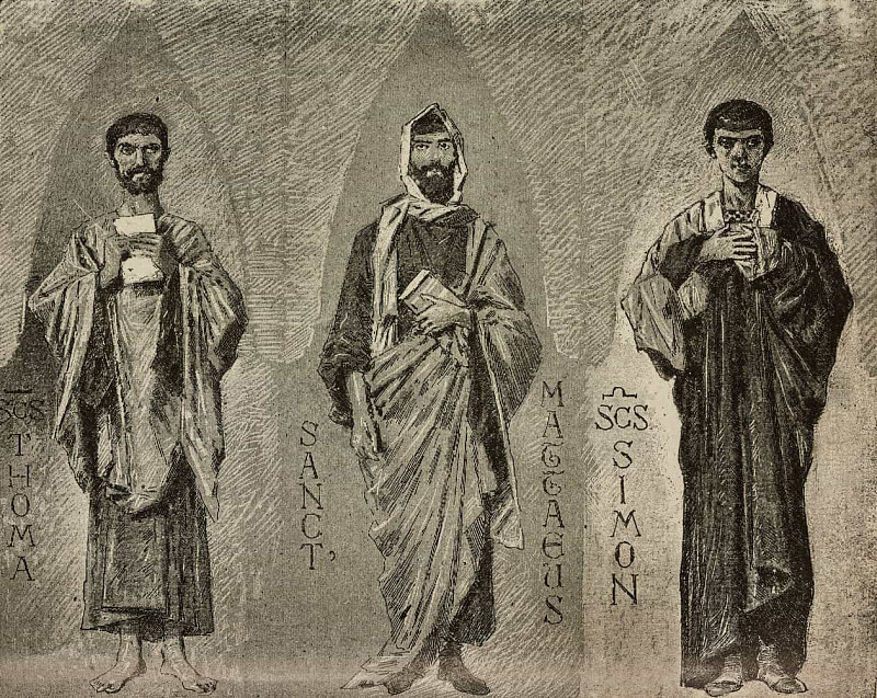 Saints Thomas, Mathew and Simon, Cartoons by Domenico Morelli for Mosaic in Amalfi Cathedral, Italy. Domenico Morelli