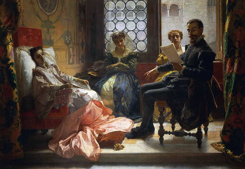Torquato Tasso reading Liberated Jerusalem to Eleonora d’Este. Domenico Morelli