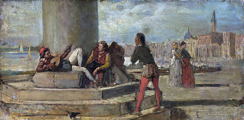 Genre scene against Venice. Domenico Morelli