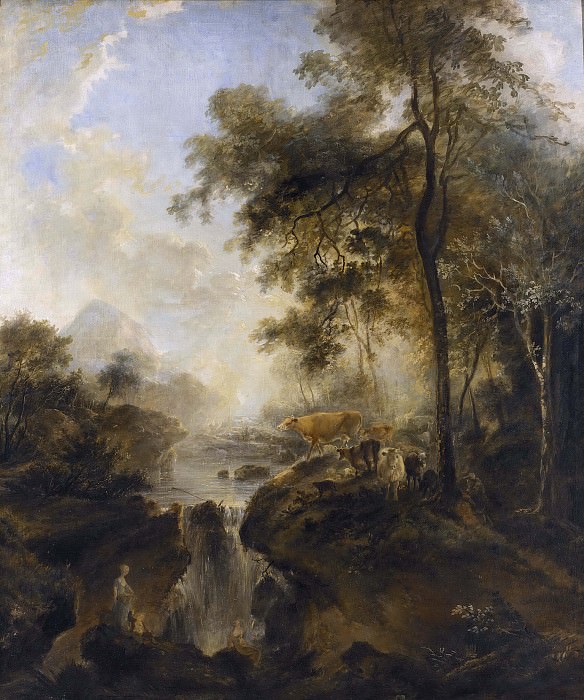 Landscape with a Waterfall and Cattle
