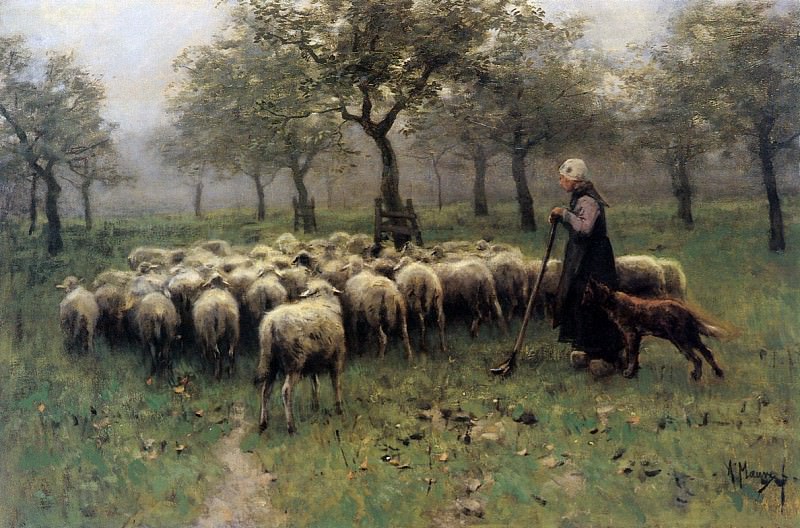 Herd of sheep and herdswoman. Anton Mauve