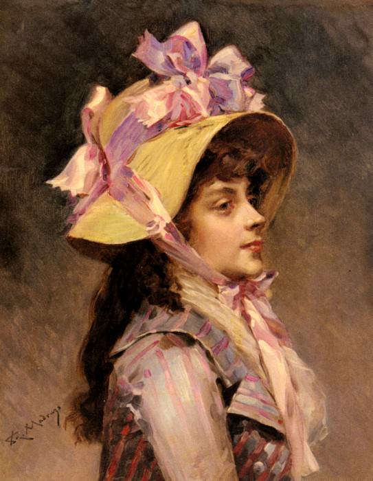 portrait Of A Lady In Pink Ribbons. Raimundo De Madrazo Y Garreta