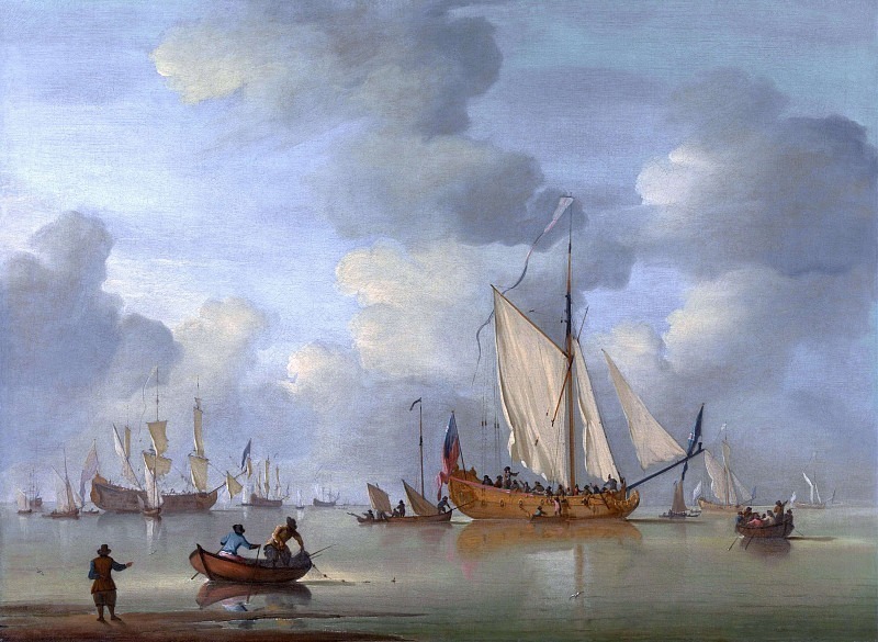 Английская королевская яхта стоит у берега в тишине. Питер Монами