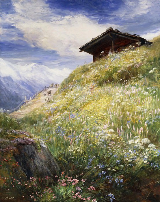 An Alpine Meadow, Switzerland. John MacWhirter