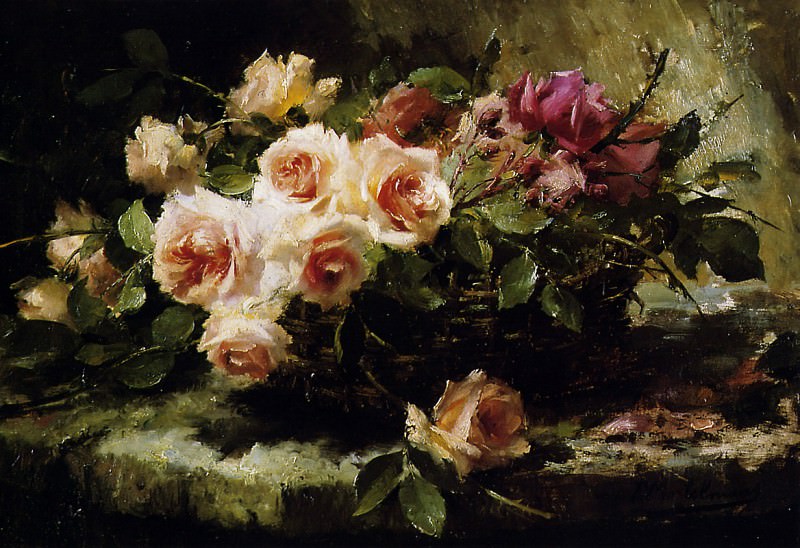 Розы в корзине на полке. Франс Мортельманс