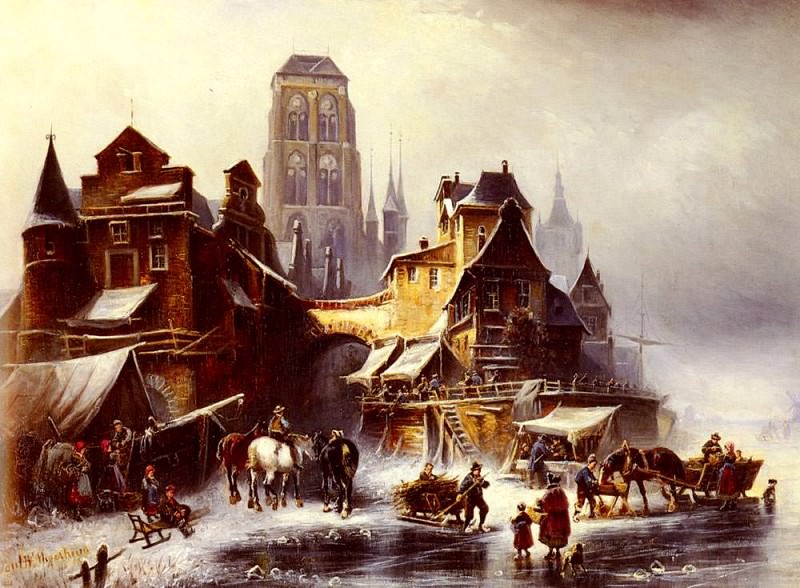 Meyerheim Paul Wilhelm A View Of Danzig In Winter. Пол Вильгельм Мейерхайм