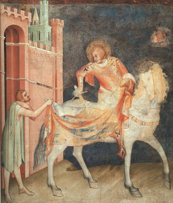 Отсечение части мантии для страждущего, фреска, ок.1321. Симоне Мартини
