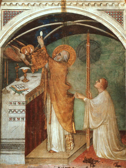 Чудесная месса, фреска, 1321, Нижняя церковь. Симоне Мартини