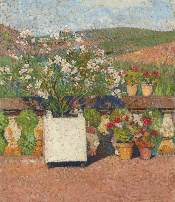 Roses and Geraniums on the Terrace at Marquayrol. Henri-Jean-Guillaume Martin