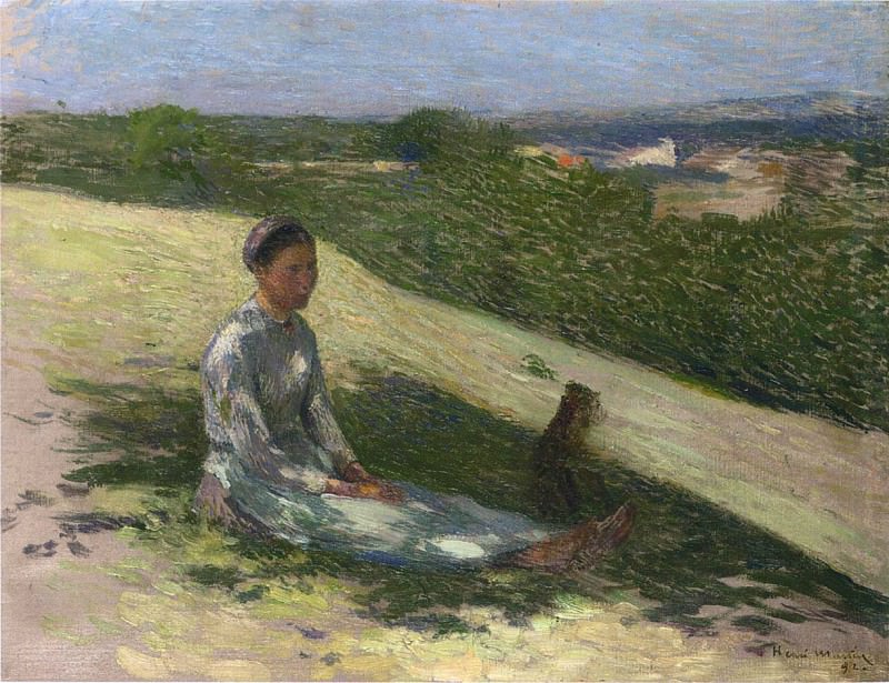 Young Peasant Girl and Her Dog. Henri-Jean-Guillaume Martin