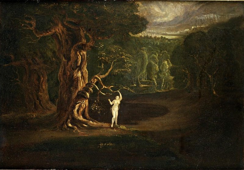 Satan Tempting Eve from “Paradise Lost” by John Milton (1608-1674). John Martin