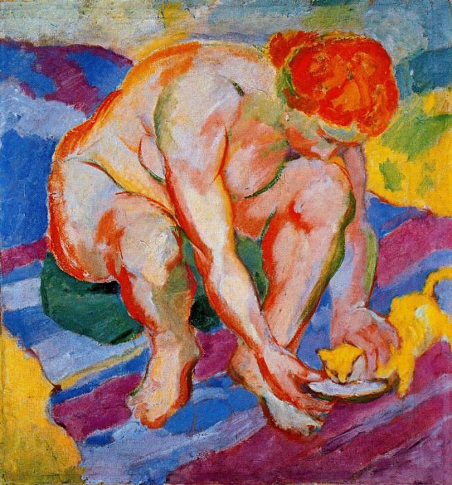 Обнаженная с кошкой (1912). Франц Марк