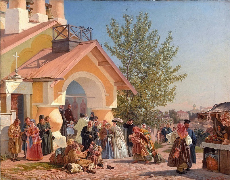 Выход из церкви в Пскове. Александр Иванович Морозов